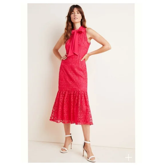 Anthropologie | Dresses | Monique Lhuillier Lace Midi Dress Size 6 |  Poshmark